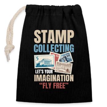 Stamp Collecting Let’s Your Imagination Fly Free - Verschließbarer Geschenkbeutel aus Baumwolle (14x20cm) - Schwarz - Vorne