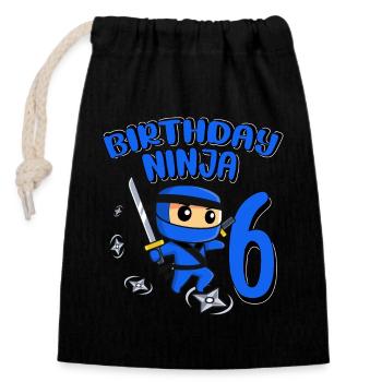 Birthday Ninja 6 Year Old Birthday Party Gift - Verschließbarer Geschenkbeutel aus Baumwolle (14x20cm) - Schwarz - Vorne