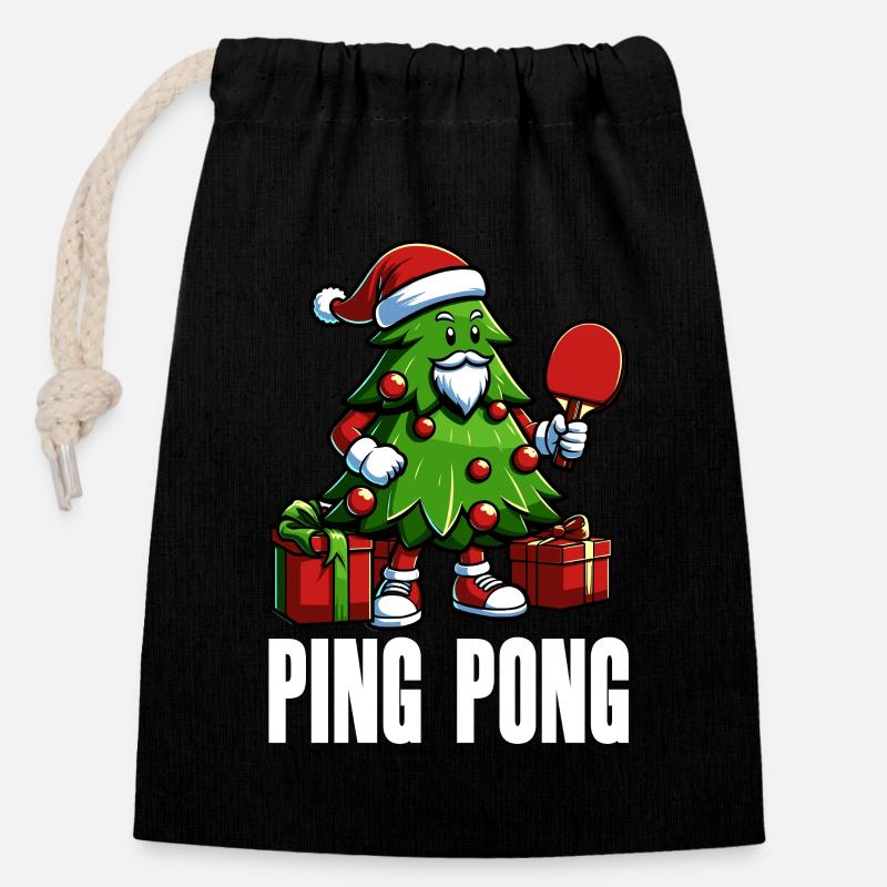 Tennis de table Arbre de Noël Costume Arbre de Noël - Sac cadeau en coton avec cordon (14 x 20 cm) - noir