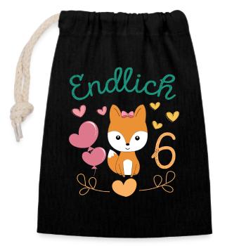 Endlich 6 Jahre Mädchen Geburtstagshirt Fuchs - Verschließbarer Geschenkbeutel aus Baumwolle (14x20cm) - Schwarz - Vorne