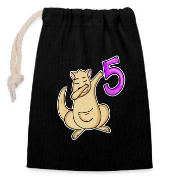 5th Birthday Motif Kangaroo - 5 years - Closable cotton gift bag (14x20cm) - black - Front