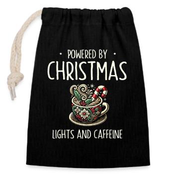 Angetrieben Weihnachtsbeleuchtung Koffein Holiday - Verschließbarer Geschenkbeutel aus Baumwolle (14x20cm) - Schwarz - Vorne
