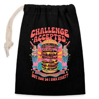 Burger Challenge Accepted - Verschließbarer Geschenkbeutel aus Baumwolle (14x20cm) - Schwarz - Vorne