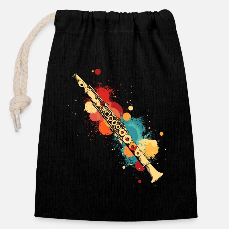 Flûte éclaboussée de couleur - Sac cadeau en coton avec cordon (14 x 20 cm) - noir