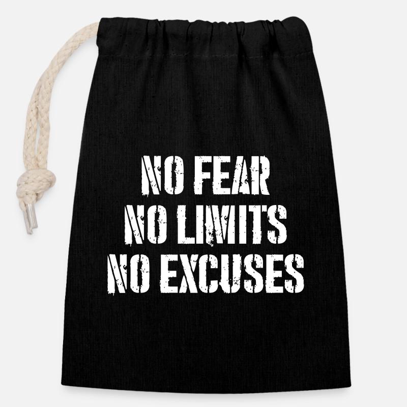 no fear no limits no excuses - Verschließbarer Geschenkbeutel aus Baumwolle (14x20cm) - Schwarz