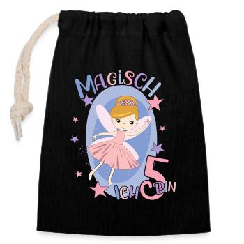 Birthday Shirt 5 Years Girl 5th Birthday Fairy - Closable cotton gift bag (14x20cm) - black - Front