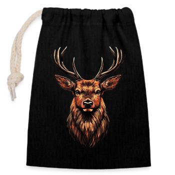 Deer, Antlers, Hunting, Deer, Reindeer, Red Deer, Hunter - Closable cotton gift bag (14x20cm) - black - Front