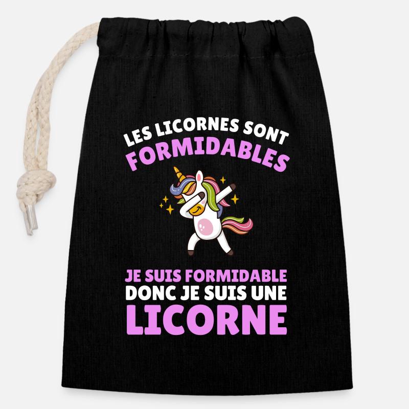 je suis formidable donc je suis une licorne - Sac cadeau en coton avec cordon (14 x 20 cm) - noir
