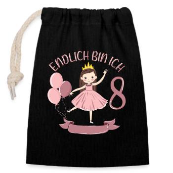 Prinzessin Geburtstagshirt Endlich 8 Jahre Mädchen - Verschließbarer Geschenkbeutel aus Baumwolle (14x20cm) - Schwarz - Vorne