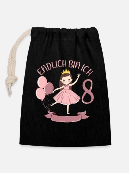 Prinzessin Geburtstagshirt Endlich 8 Jahre Mädchen - Verschließbarer Geschenkbeutel aus Baumwolle (14x20cm) - Schwarz