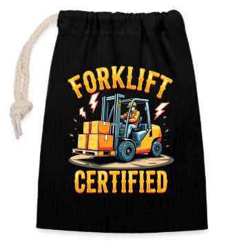 Forklift Certified Gabelstapler - Verschließbarer Geschenkbeutel aus Baumwolle (14x20cm) - Schwarz - Vorne