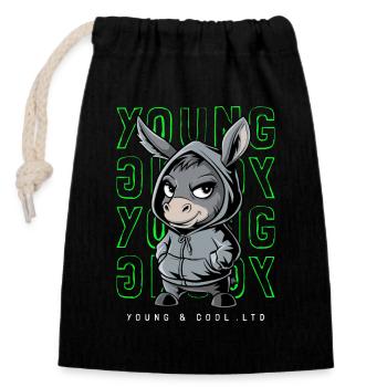 âne jeune et cool amoureux des animaux - Sac cadeau en coton avec cordon (14 x 20 cm) - noir - Devant