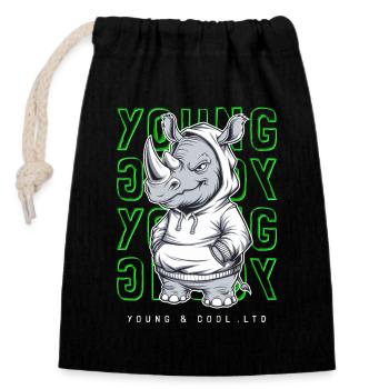 Rhinocéros jeune et cool amoureux des animaux - Sac cadeau en coton avec cordon (14 x 20 cm) - noir - Devant