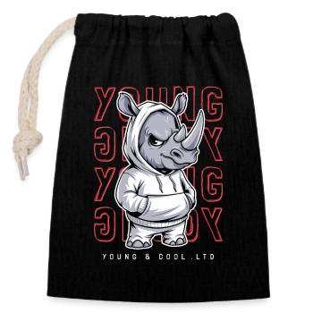 Rhinocéros jeune et cool amoureux des animaux - Sac cadeau en coton avec cordon (14 x 20 cm) - noir - Devant