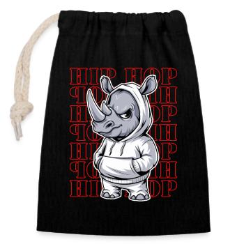 Nashorn Rhino Hip Hop Tierliebhaber - Verschließbarer Geschenkbeutel aus Baumwolle (14x20cm) - Schwarz - Vorne