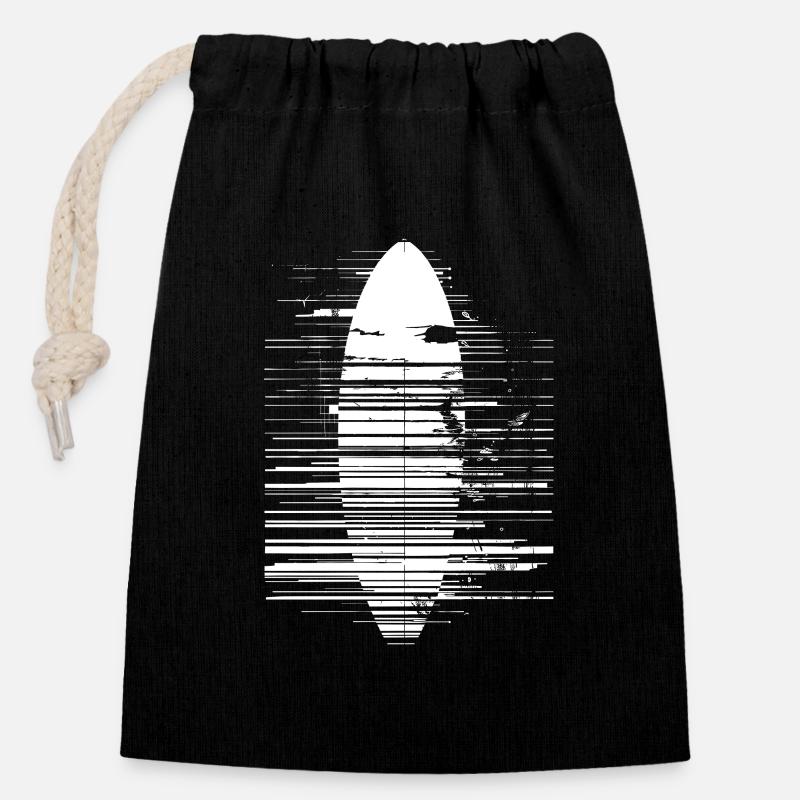Surfboard Sketch - Closable cotton gift bag (14x20cm) - black
