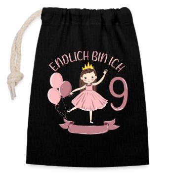 Princess Birthday Shirt Finally 9 Years Girl - Closable cotton gift bag (14x20cm) - black - Front