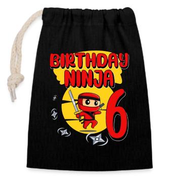 Birthday Ninja 6 Year Old Birthday Party Gift - Verschließbarer Geschenkbeutel aus Baumwolle (14x20cm) - Schwarz - Vorne
