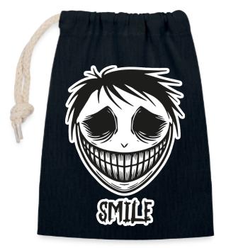 Visage souriant effrayant - Conception de sourire - Sac cadeau en coton avec cordon (14 x 20 cm) - bleu marine - Devant