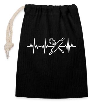 Hand mixer heartbeat - Closable cotton gift bag (14x20cm) - black - Front