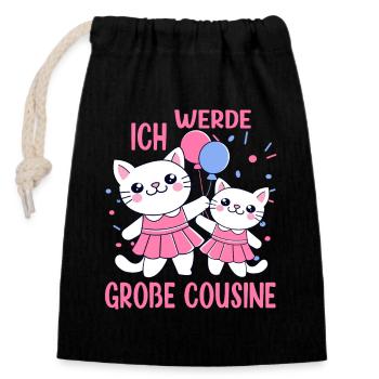 Ich werde Große Cousine 2026 Katzen Mädchen - Verschließbarer Geschenkbeutel aus Baumwolle (14x20cm) - Schwarz - Vorne