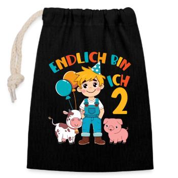 2 Years Farmer Finally 2 Boy Birthday Motif - Closable cotton gift bag (14x20cm) - black - Front