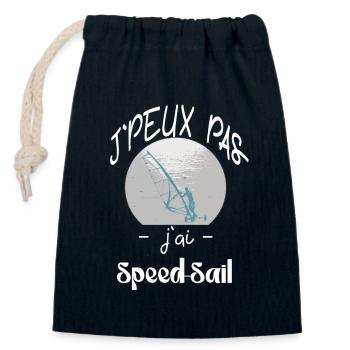 j'peux pas 'jai speed sail - Sac cadeau en coton avec cordon (14 x 20 cm) - bleu marine - Devant
