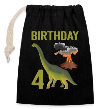 4 Jahre alter Geburtstag Junge Dino Volcano - 4. - Verschließbarer Geschenkbeutel aus Baumwolle (14x20cm) - Schwarz - Vorne