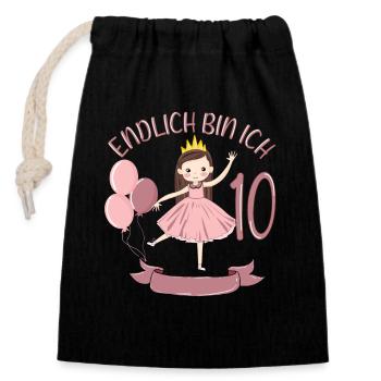 Prinzessin Geburtstagshirt Endlich 10 Jahre - Verschließbarer Geschenkbeutel aus Baumwolle (14x20cm) - Schwarz - Vorne