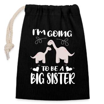 Je vais être une grande sœur Dinosaures promus - Sac cadeau en coton avec cordon (14 x 20 cm) - noir - Devant