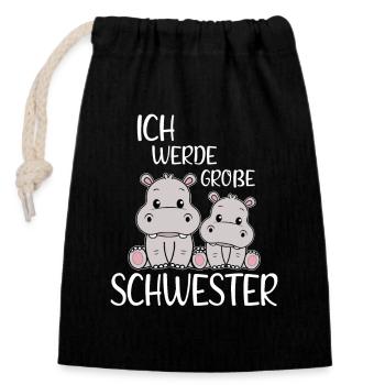Ich werde große Schwester Süße Nilpferd Mädchen - Verschließbarer Geschenkbeutel aus Baumwolle (14x20cm) - Schwarz - Vorne