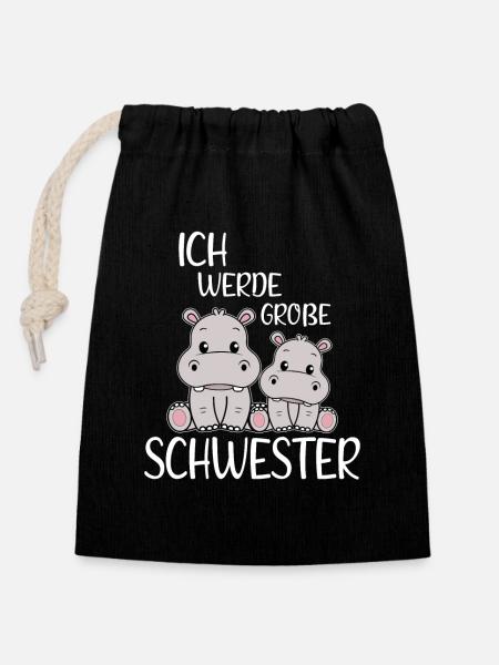 Ich werde große Schwester Süße Nilpferd Mädchen - Verschließbarer Geschenkbeutel aus Baumwolle (14x20cm) - Schwarz