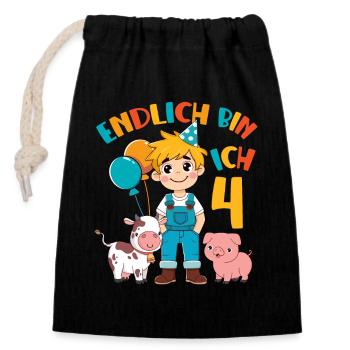 4 Years Farmer Finally 4 Boy Birthday Motif - Closable cotton gift bag (14x20cm) - black - Front
