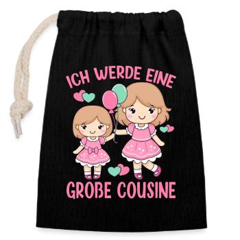 Große Cousine verkünden Prinzessin Ich werde Große - Verschließbarer Geschenkbeutel aus Baumwolle (14x20cm) - Schwarz - Vorne