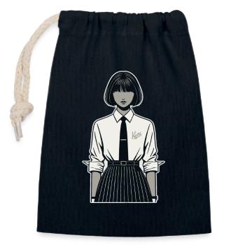 Japonaise en uniforme scolaire - Sac cadeau en coton avec cordon (14 x 20 cm) - bleu marine - Devant