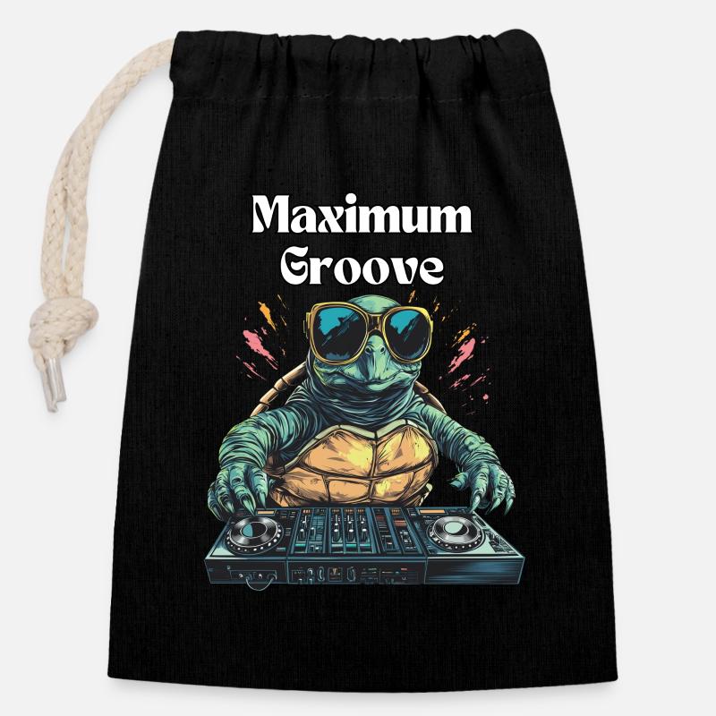 Maximum Groove - Cool DJ turtle - Closable cotton gift bag (14x20cm) - black