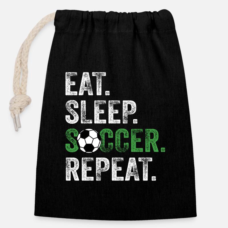 Eat Sleep Soccer Repeat - Closable cotton gift bag (14x20cm) - black