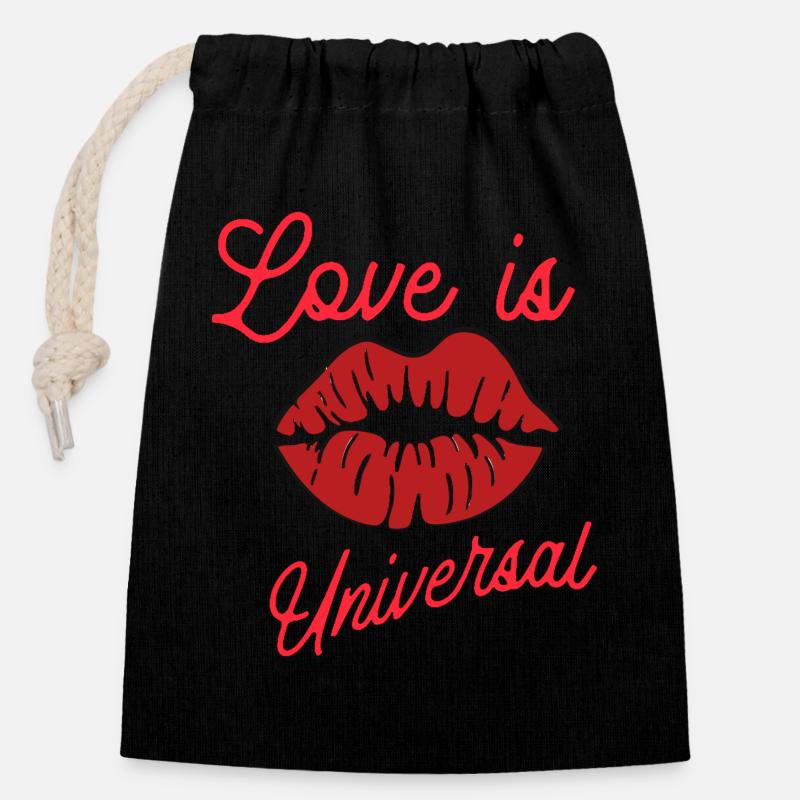 Love Without Borders - Closable cotton gift bag (14x20cm) - black