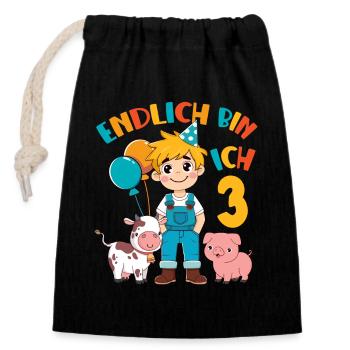 3 Years Farmer Finally 3 Boy Birthday Motif - Closable cotton gift bag (14x20cm) - black - Front
