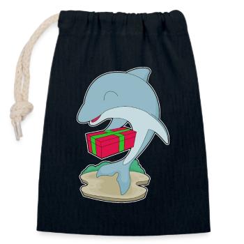 Forfait Noël Dauphin - Sac cadeau en coton avec cordon (14 x 20 cm) - bleu marine - Devant
