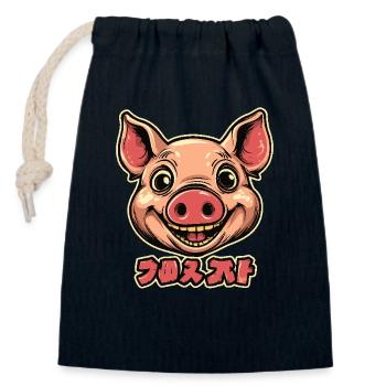 Happy Pig - Closable cotton gift bag (14x20cm) - navy - Front