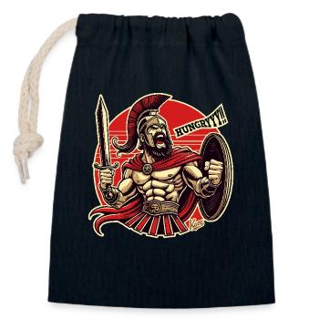 Léon le Nidas, le Spartiate en colère, a faim - Sac cadeau en coton avec cordon (14 x 20 cm) - bleu marine - Devant