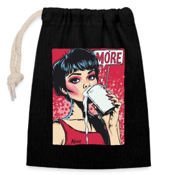 A woman drinks more milk - Closable cotton gift bag (14x20cm) - black - Front
