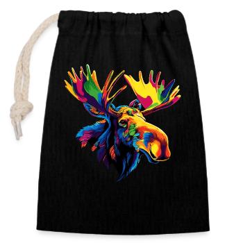 Orignal, Mosses, Bull, Eli, Bois, Cerf, Orignal sauvage - Sac cadeau en coton avec cordon (14 x 20 cm) - noir - Devant