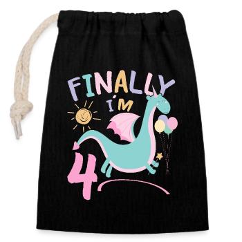 4th birthday Girl Dracon 4 Years Old Gifts - Closable cotton gift bag (14x20cm) - black - Front