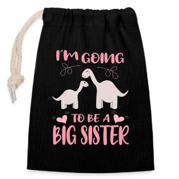 Je vais être une grande sœur Dinosaures promus - Sac cadeau en coton avec cordon (14 x 20 cm) - noir - Devant