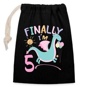 5th birthday Girl Dracon 5 Years Old Gifts - Closable cotton gift bag (14x20cm) - black - Front