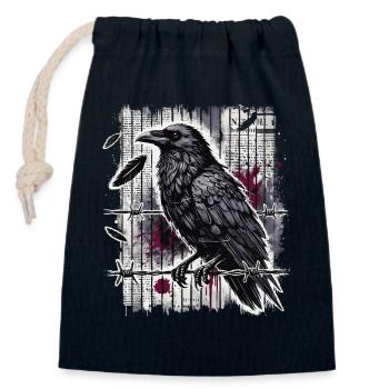 Rabe auf Stacheldraht - Gothic Dark Art - Verschließbarer Geschenkbeutel aus Baumwolle (14x20cm) - Navy - Vorne