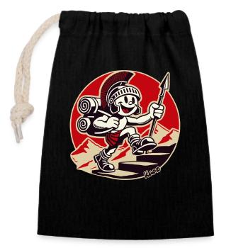 Cheerful Roman soldier hiking - Closable cotton gift bag (14x20cm) - black - Front
