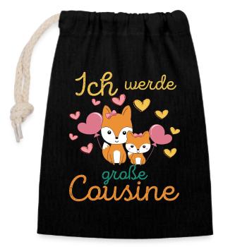 Soon big cousin 2026 Foxes become big cousin - Closable cotton gift bag (14x20cm) - black - Front
